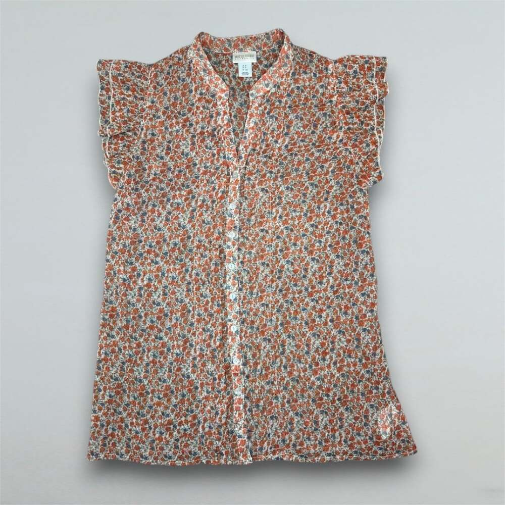 Floral Flutter Sleeve Button Front Maternity Blouse Tie Back Small - Picture 1 of 4